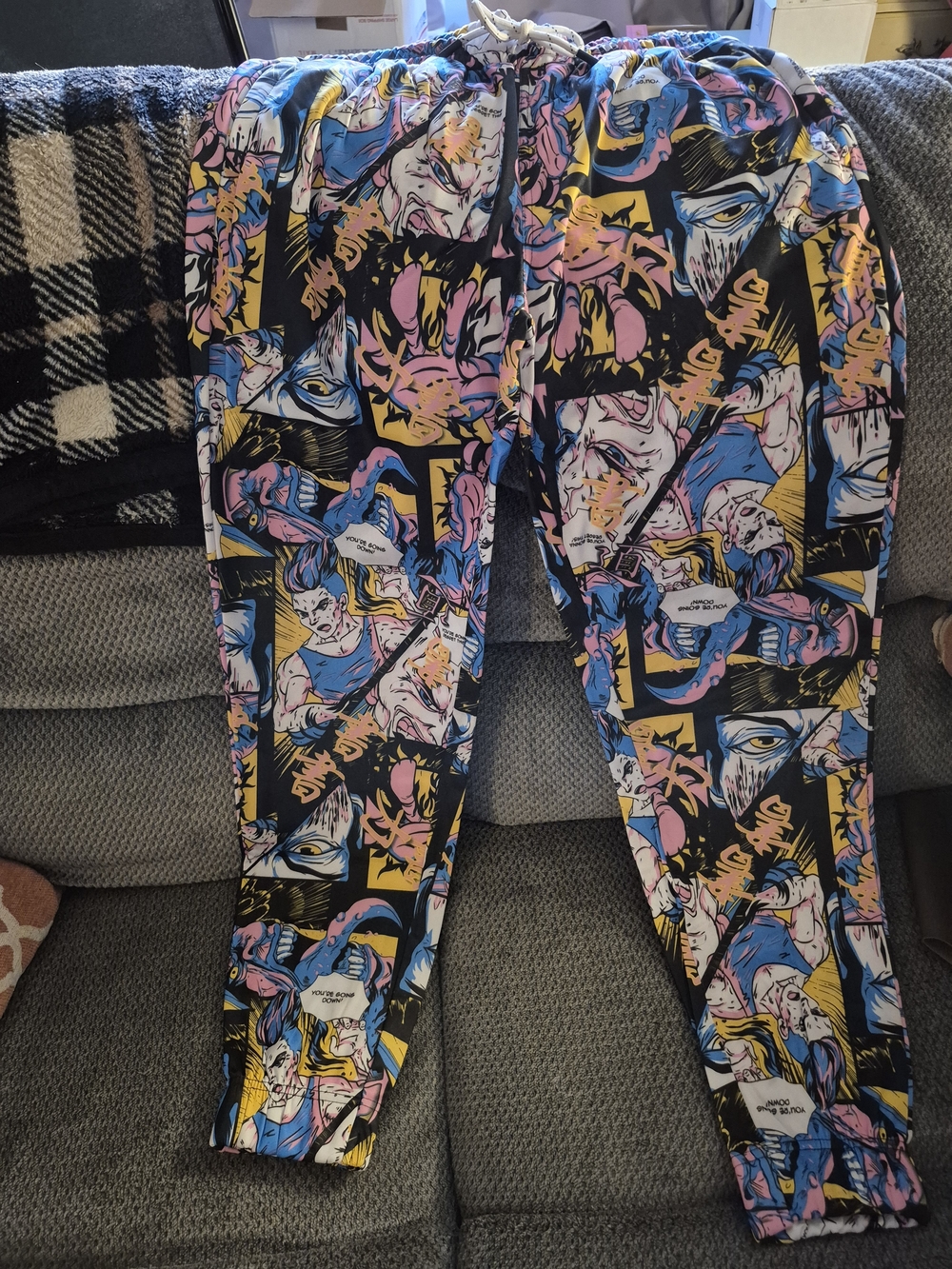 Fresh Prints Men's Multicolor Comic Print Drawstring Casual Pants Size M